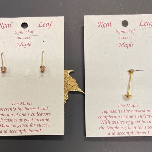 Real Maple Leaves Covered with 18K Gold Hand-crafted Vintage Brooch & Earrings - Picture 3 of 7
